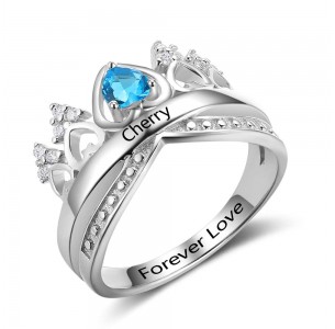 Personalized Birthstone Ring, Sterling Silver Personalized Engravable Ring JEWJORI102880